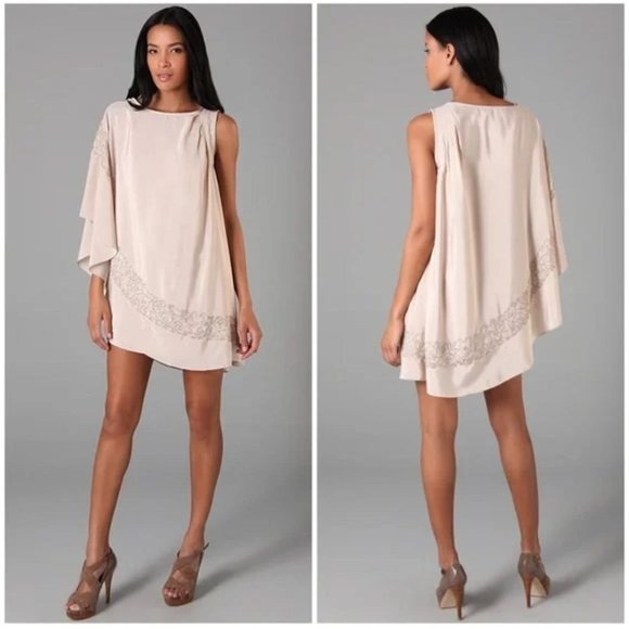 Size Medium NEW$188.00 FREE PEOPLE CHAMPAGNE 1-SHOULDER BRIGHTEN YOUR DAY DRESS - Picture 1 of 7